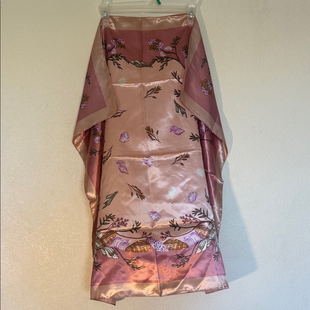 Satin Floral Print Pink Scarf